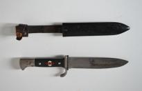 Rarissimo coltello tedesco fahrtenmesser HJ della gioventu' hitleriana di primo tipo con motto sulla lama del produttore  F. PLUECKER Jr di Solingen cod plu