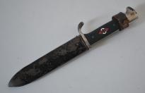 Rarissimo coltello tedesco fahrtenmesser HJ della gioventu' hitleriana di primo tipo con motto sulla lama del produttore GUSTAV L.KOLLER  di Solingen cod hjre