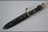 Rarissimo coltello tedesco fahrtenmesser HJ della gioventu' hitleriana di primo tipo con motto sulla lama del produttore GUSTAV L.KOLLER  di Solingen cod hjre