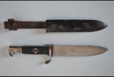 Rarissimo coltello tedesco fahrtenmesser HJ della gioventu' hitleriana di primo tipo con motto sulla lama del produttore GUSTAV L.KOLLER  di Solingen cod hjre