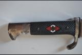 Rarissimo coltello tedesco fahrtenmesser HJ della gioventu' hitleriana di primo tipo con motto sulla lama del produttore GUSTAV L.KOLLER  di Solingen cod hjre