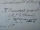 Raro attestato fascista con autografo del segr. pnf achille starace n.1